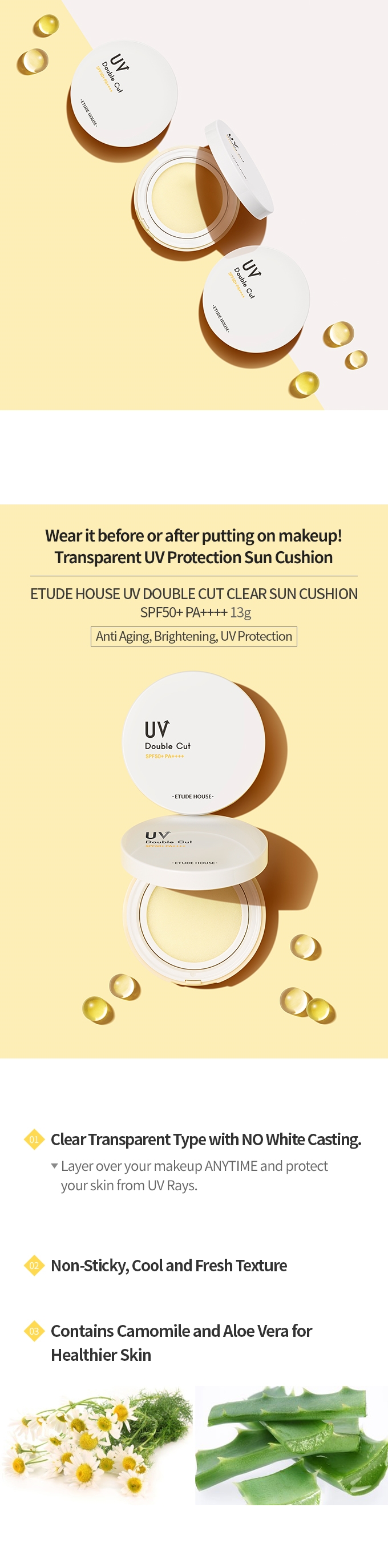 Etude House - Coussin solaire transparent UV Double Cut SPF50 + PA ++++