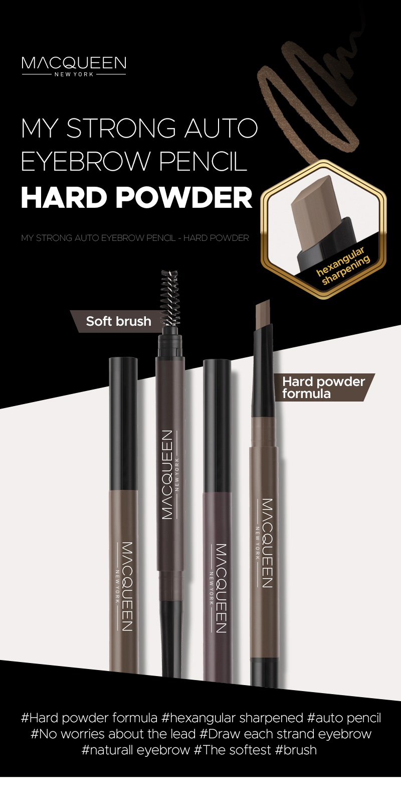 MACQUEEN - Mon Fort Auto, Crayon sourcils dur en poudre - 0.35g