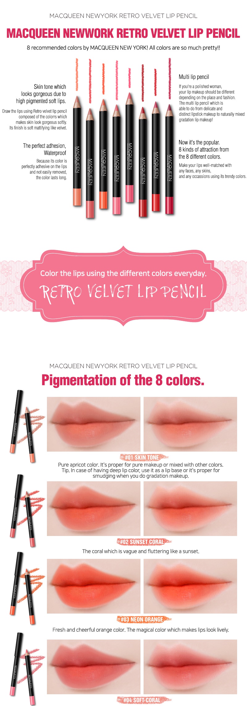 MACQUEEN - Retro Velvet Lip Pencil Kit - 1,5 g * 8