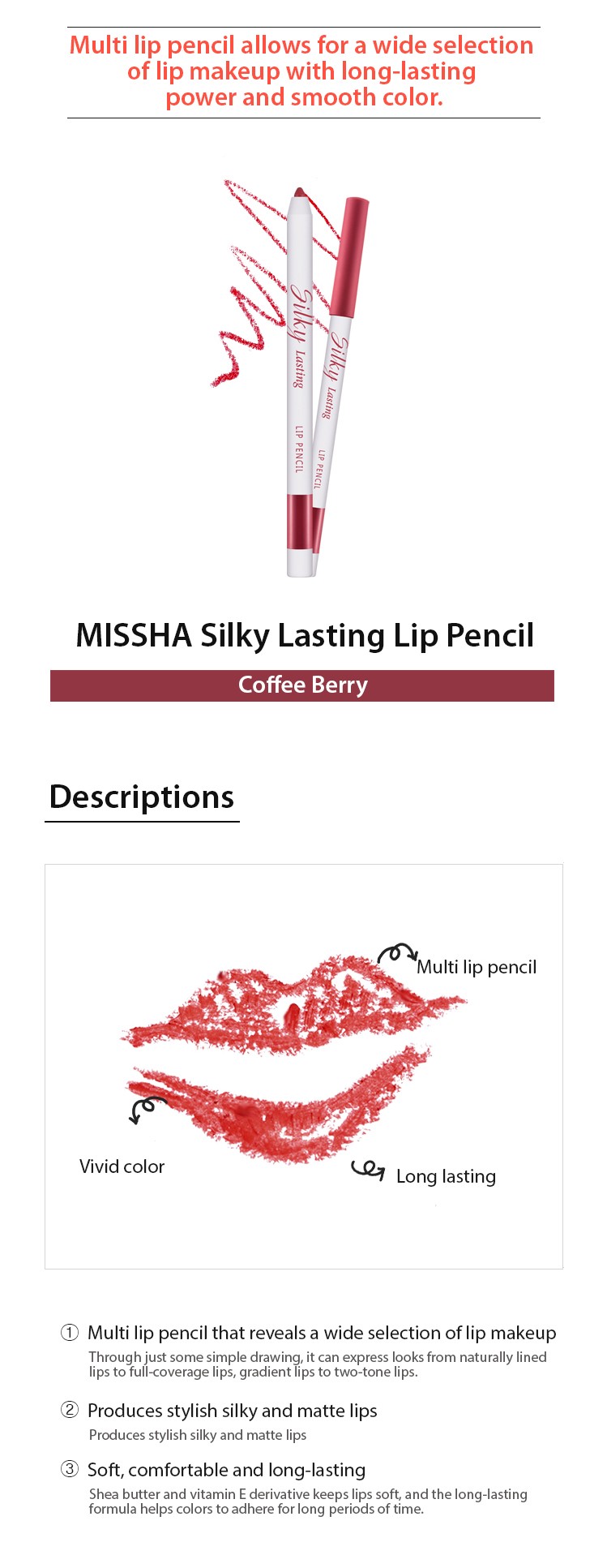 MISSHA - Crayon à lèvres soyeux et durable