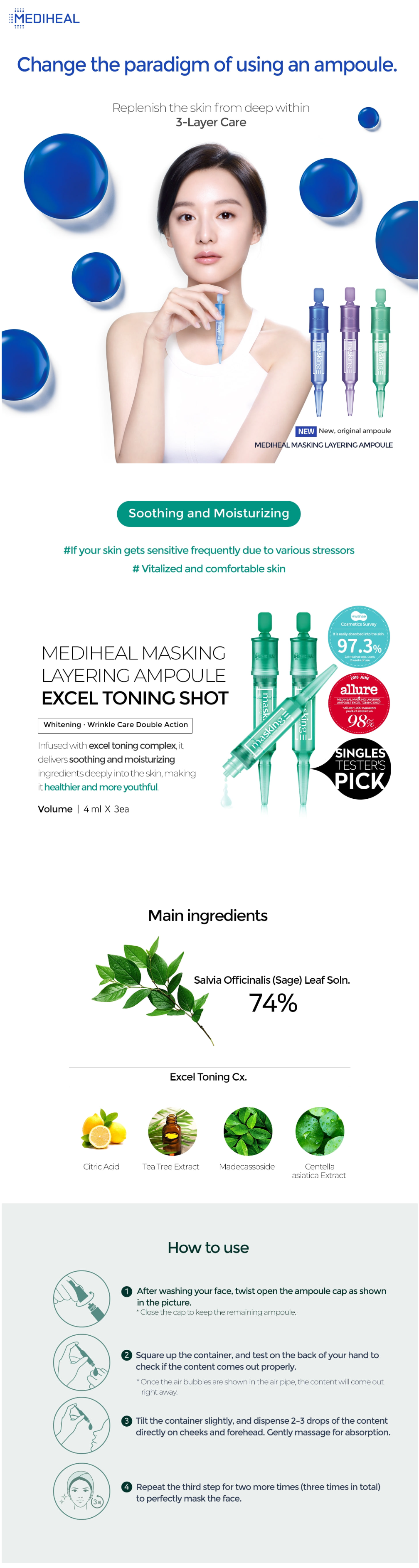 Mediheal - Masking Layering Ampoule Shot - No.Exceltoning - 1pack (3pcs)
