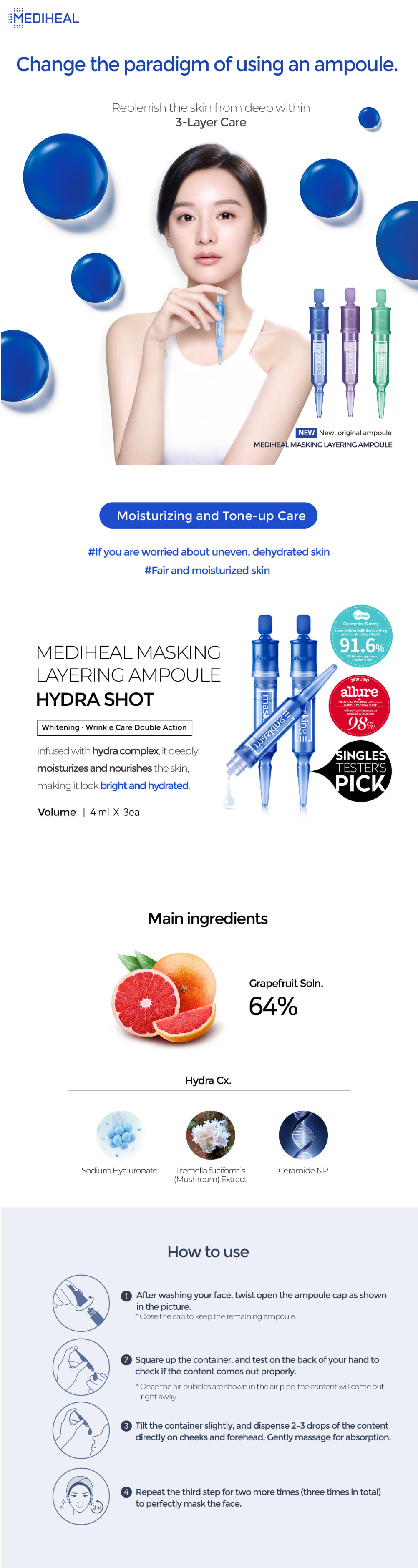 Mediheal - Masking Layering Ampoule Shot - No.Hydra - 1pack (3pièces)