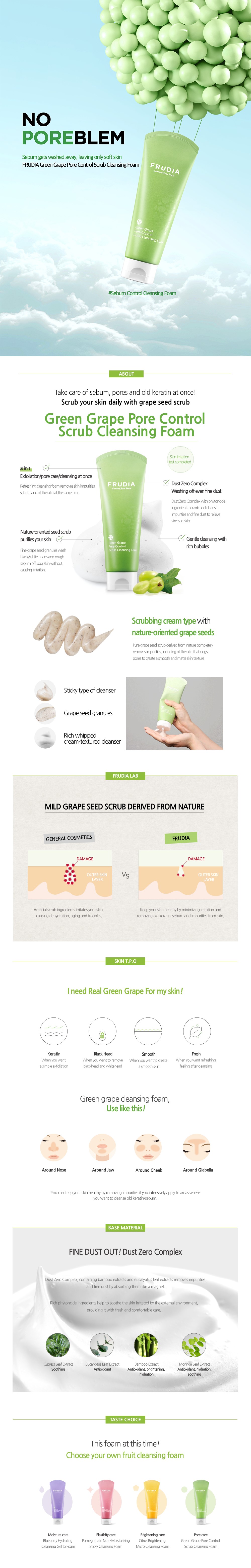 FRUDIA - Green Grape Pore Control Scrub Cleansing Foam - 145ml