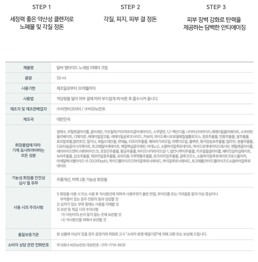 d'Alba - Peptide No Sebum Repair Cream - 50ml