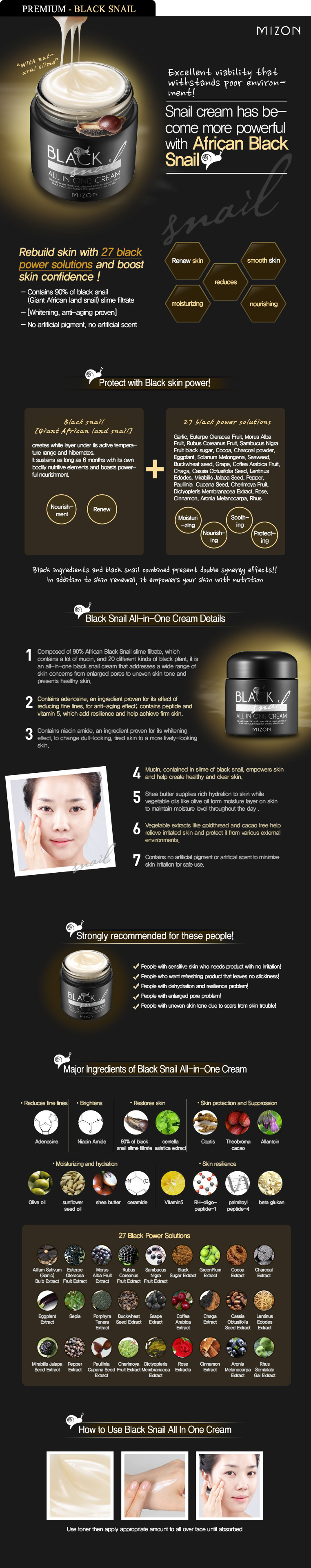 MIZON - Black Snail All In One Cream - 75ml
