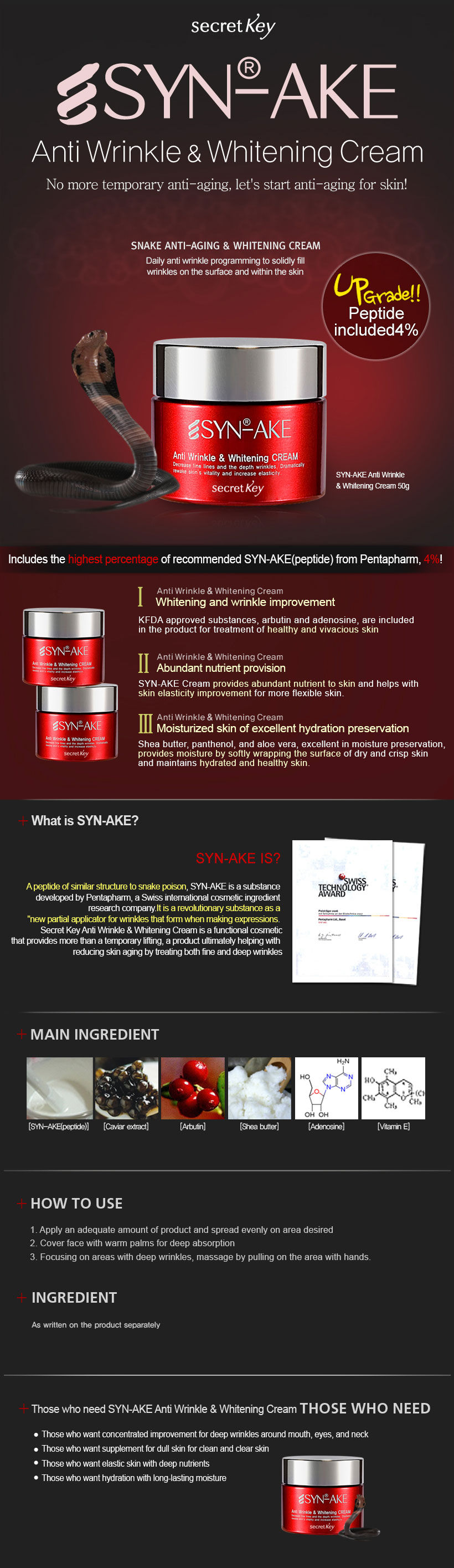 Secret Key - SYN-AKE Crème anti-rides et blanchissante