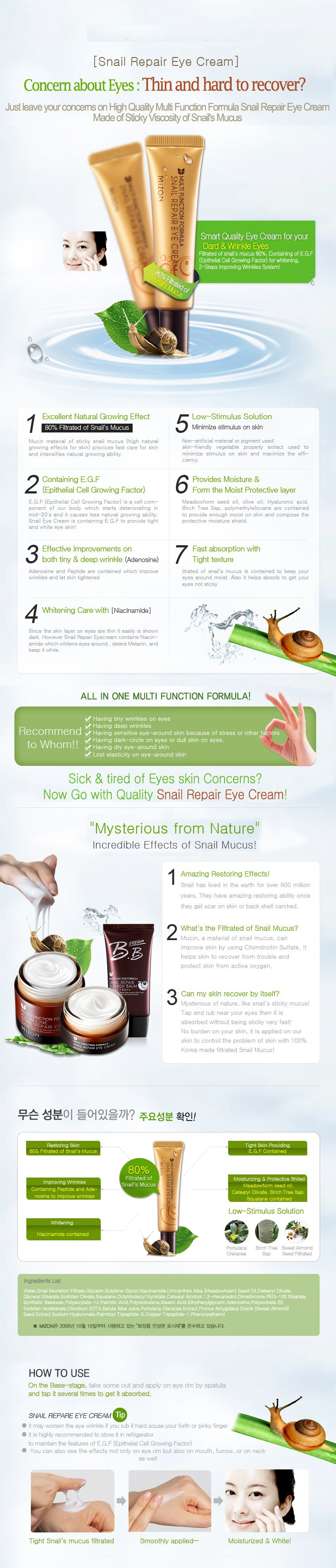 MIZON - Crème réparatrice pour les yeux à l'escargot - 15 ml