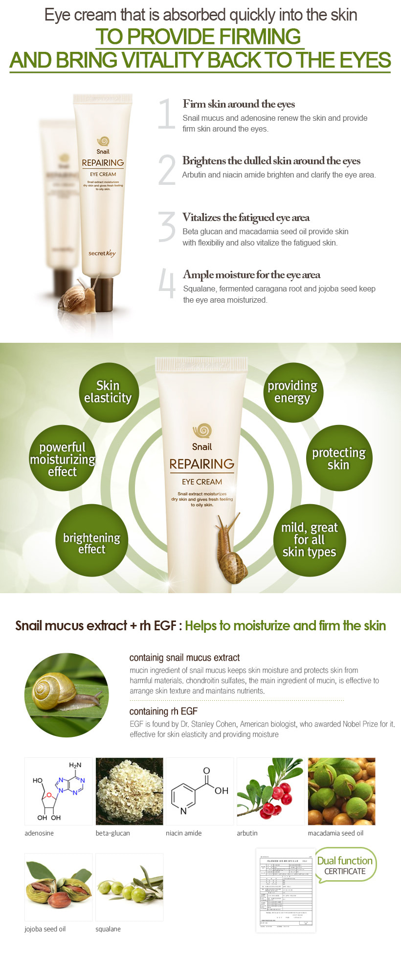 Secret Key -Snail Repairing Eye Cream - 30ml