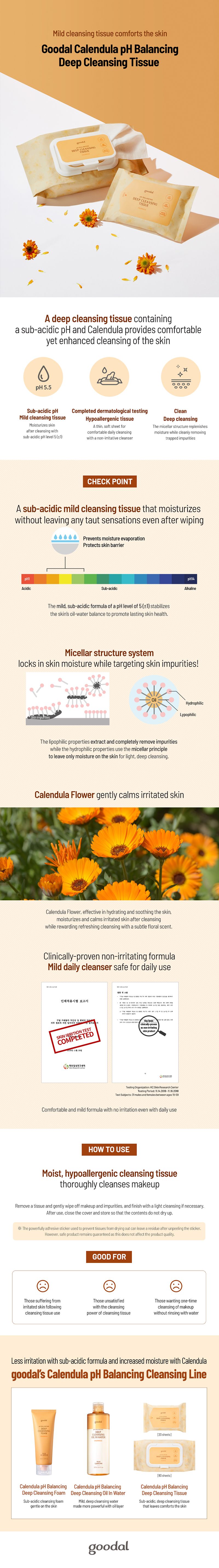 Goodal - Tissu nettoyant en profondeur au Calendula pH