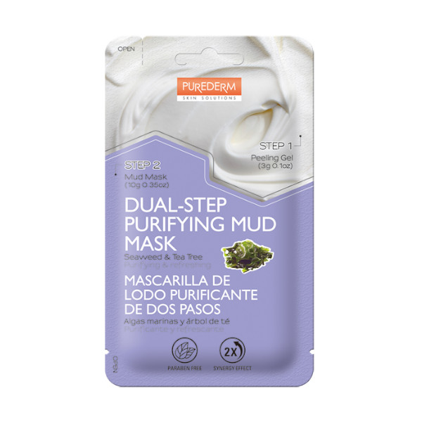 PUREDERM - Masque de boue purifiant en deux étapes "Algue et arbre à thé"