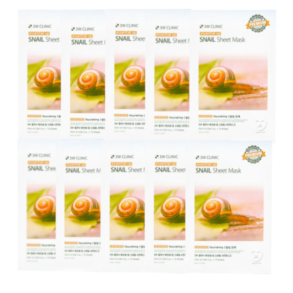 3W Clinic - Snail Essential Up Sheet Mask - 10pcs