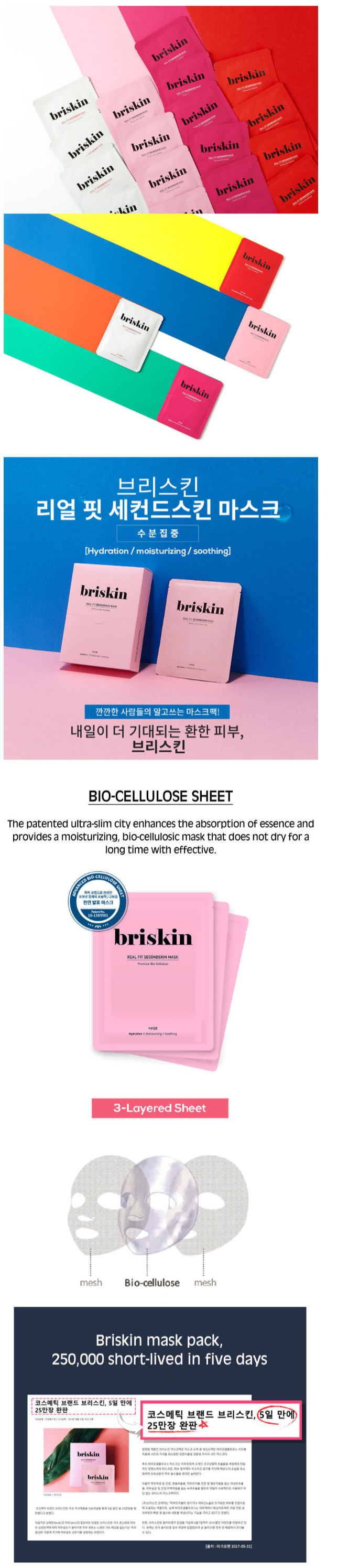 briskin - Real Fit Secondskin Mask - Hydration - 10pcs