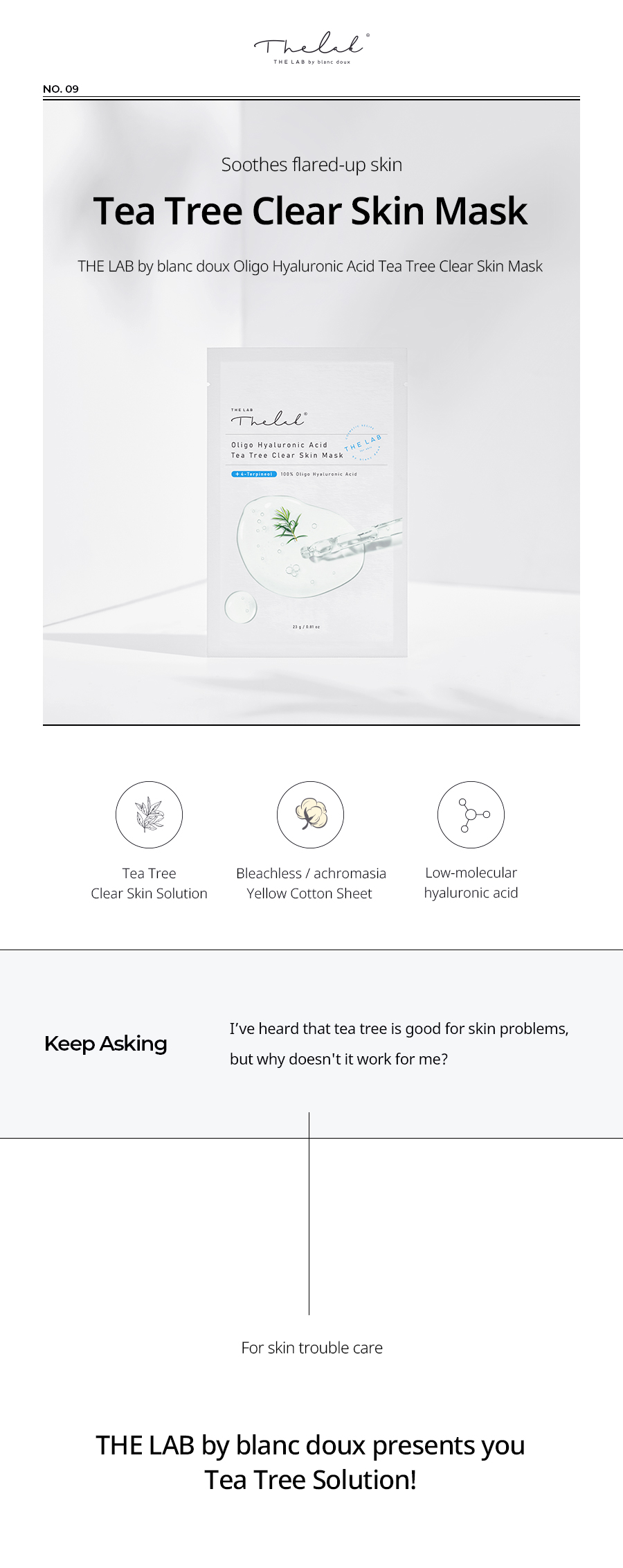 THE LAB by blanc doux - Oligo Hyaluronic Acid Masque peau claire à l'arbre à thé - 1pièce