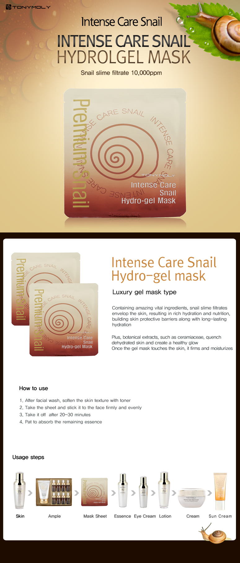 Tonymoly - Masque Hydro-Gel Intense Care Escargot