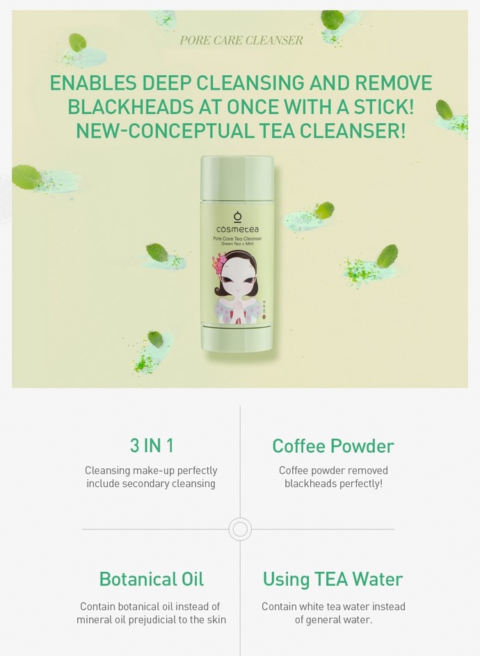 COSMETEA - Nettoyant Thé Pore Care (Thé Vert + Menthe) - 65g