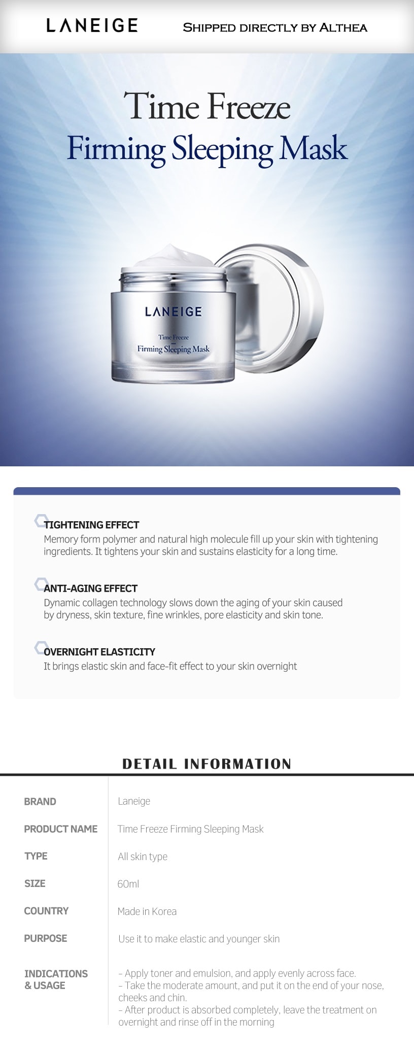 LANEIGE - Masque de sommeil raffermissant Time Freeze