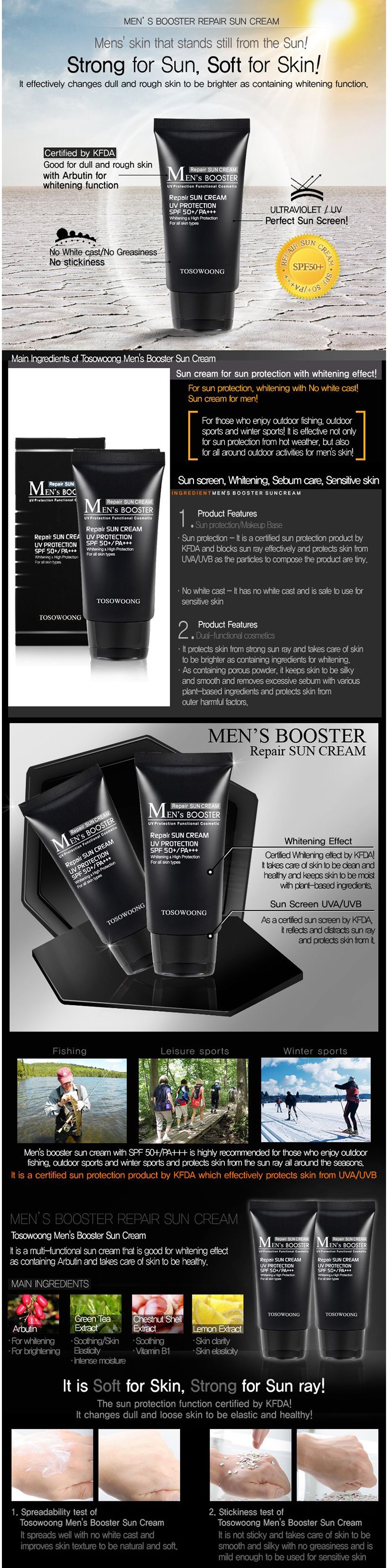 TOSOWOONG - Men's Booster Sun Cream SPF50/PA+++ - 45ml