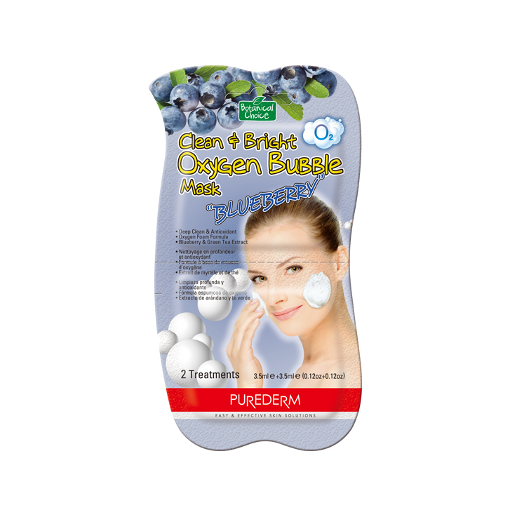 PUREDERM - Masque à bulles d'oxygène propre et brillant - 3,5 ml + 3,5 ml - Blueberry