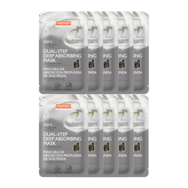 PUREDERM - Masque nettoyant pour les pores en deux étapes - Charbon et avocat - 10 pièces - 10pièces