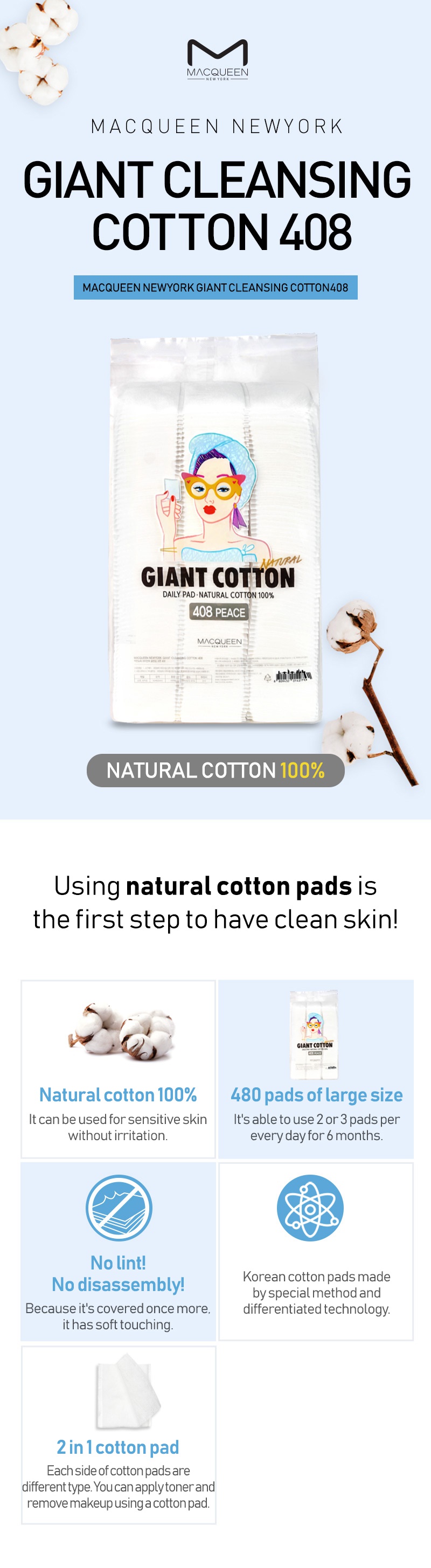 MACQUEEN - Coton nettoyant géant