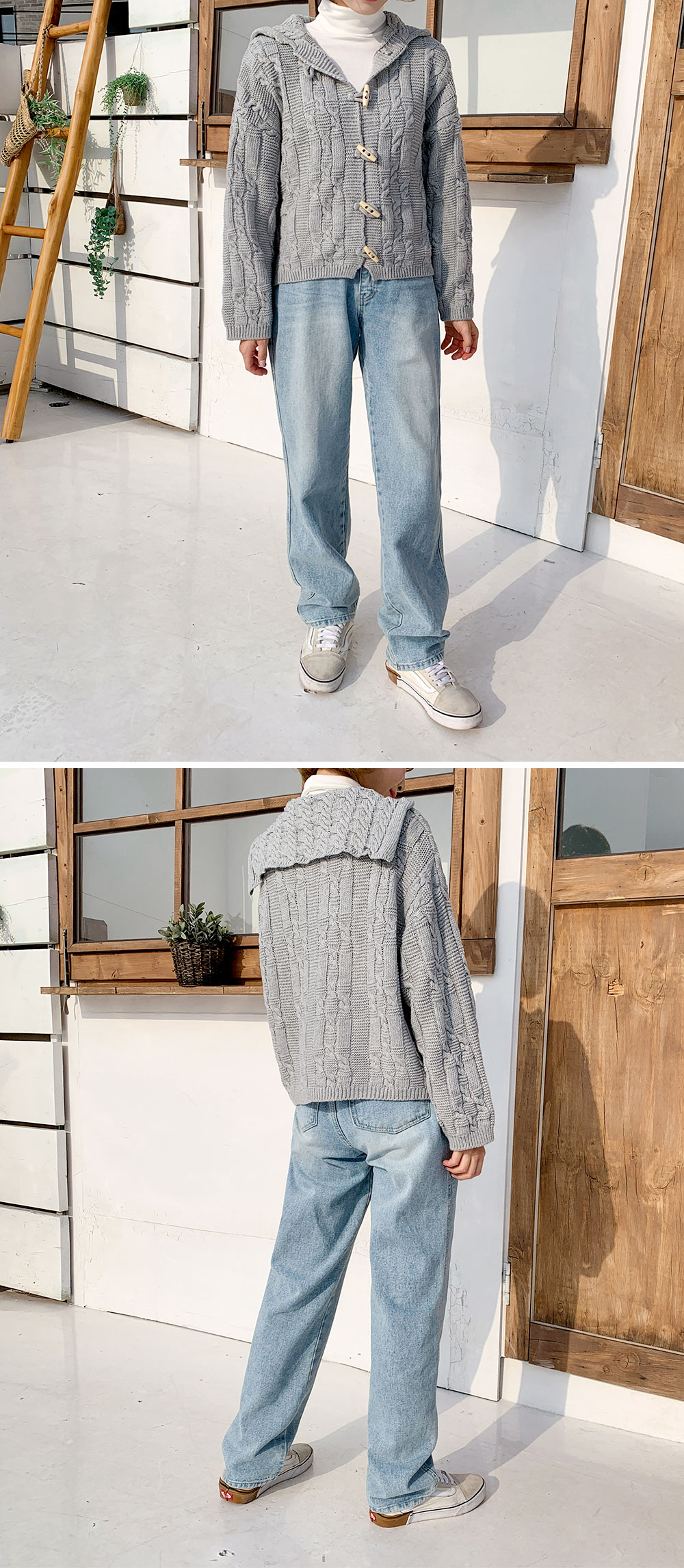 Icecream12 - Cardigan à capuche en tricot torsadé à manches longues