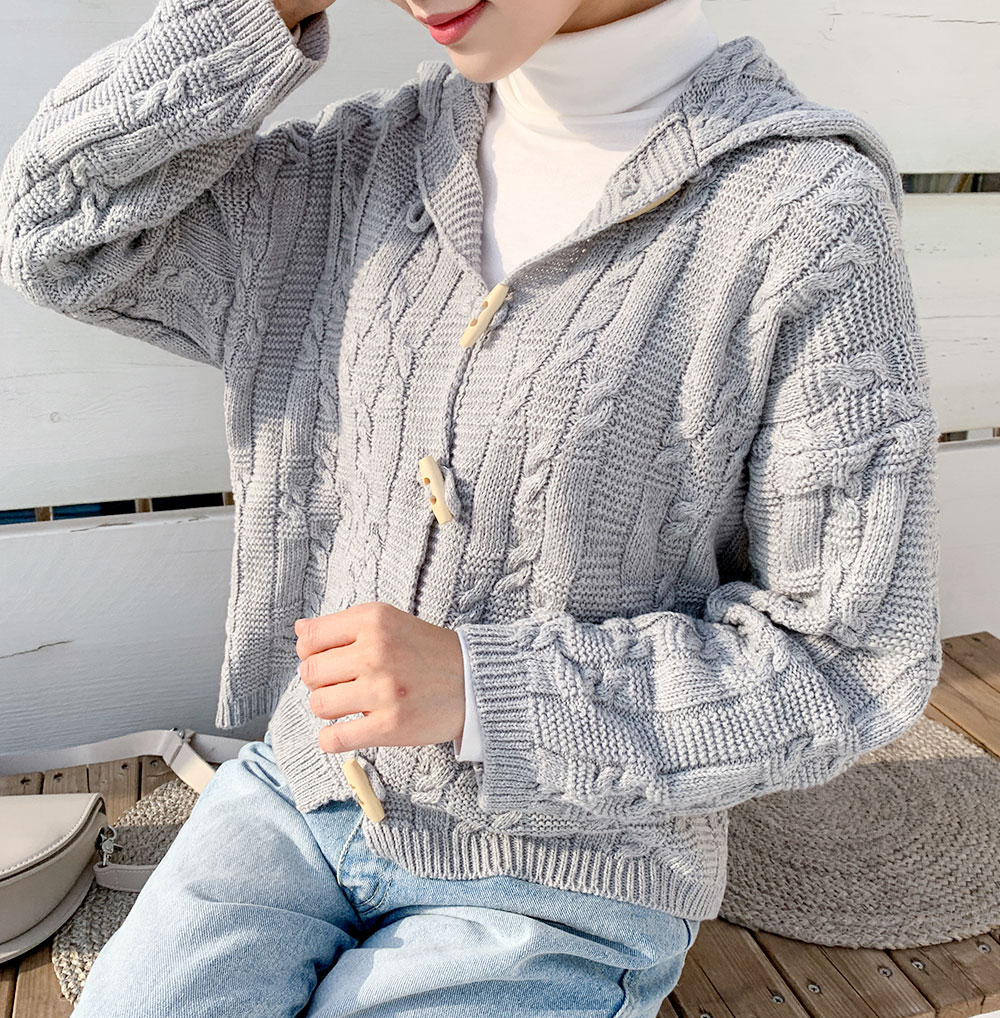 Icecream12 - Cardigan à capuche en tricot torsadé à manches longues