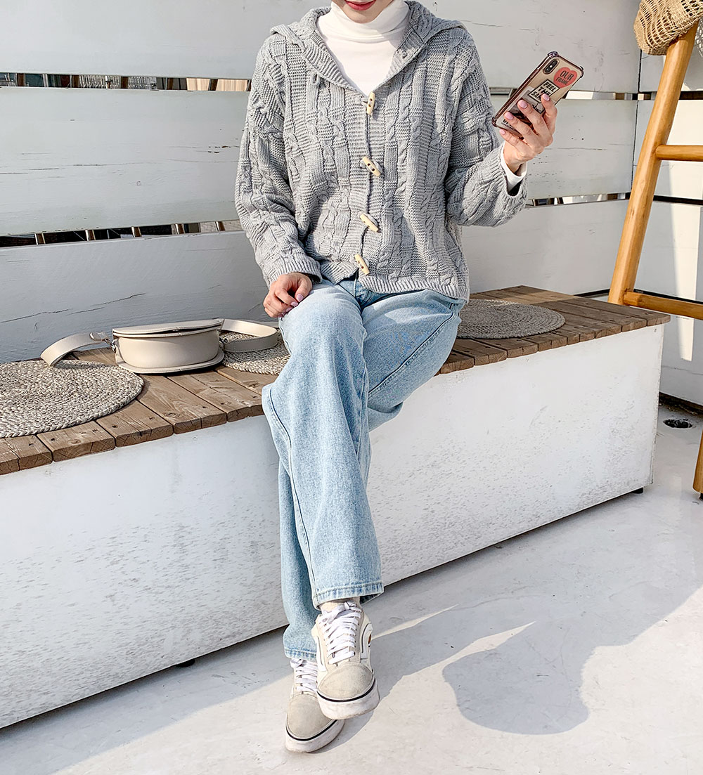Icecream12 - Cardigan à capuche en tricot torsadé à manches longues