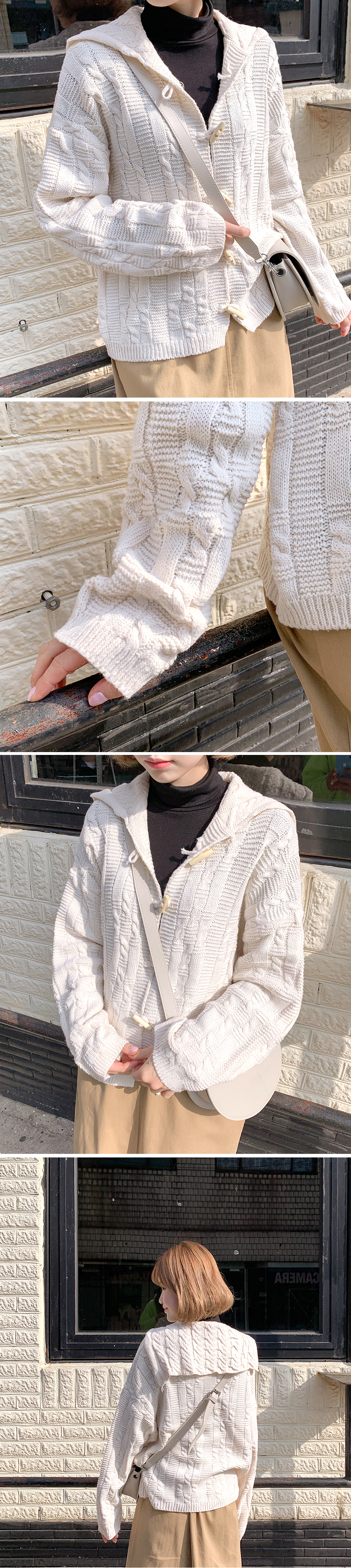 Icecream12 - Cardigan à capuche en tricot torsadé à manches longues