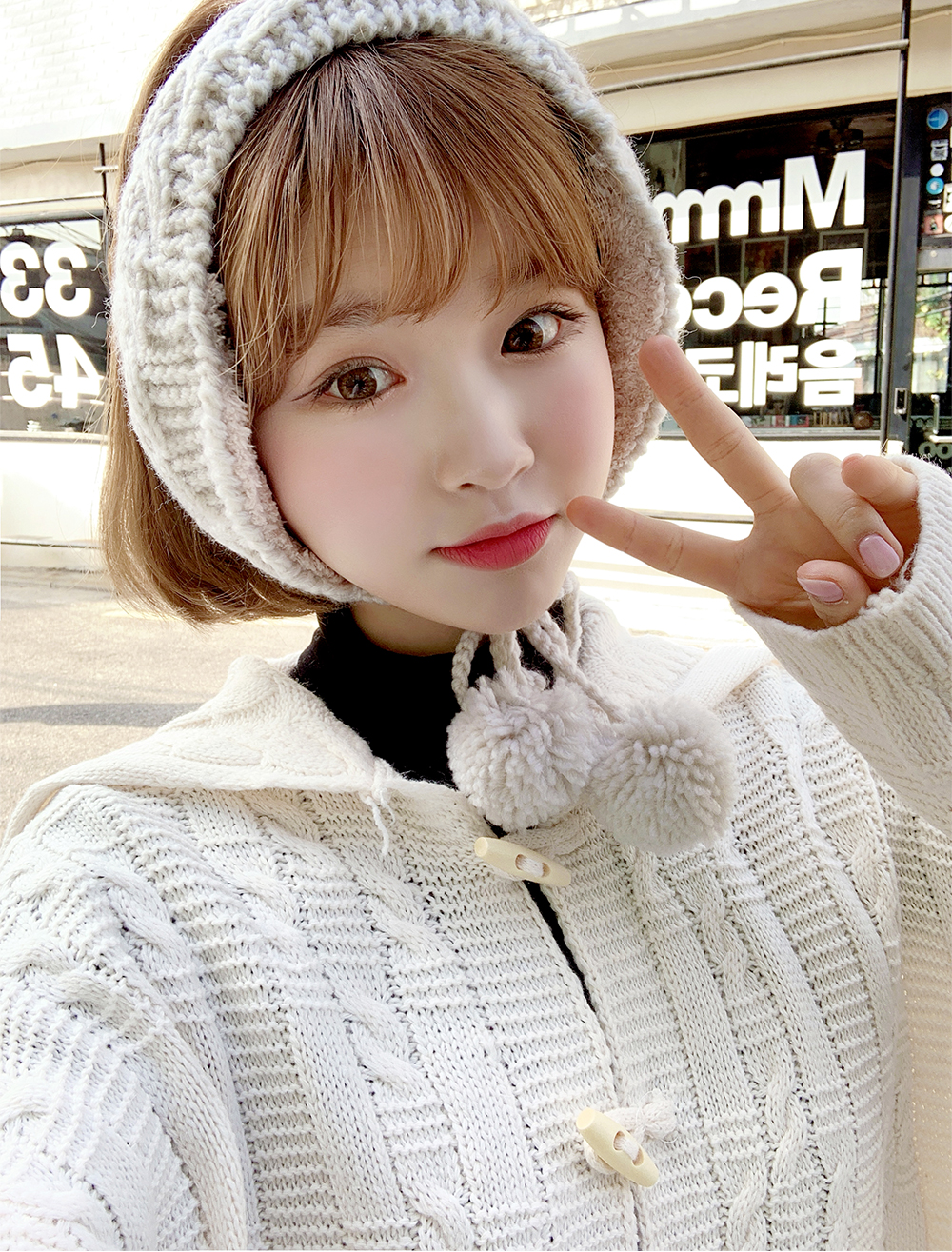 Icecream12 - Cardigan à capuche en tricot torsadé à manches longues