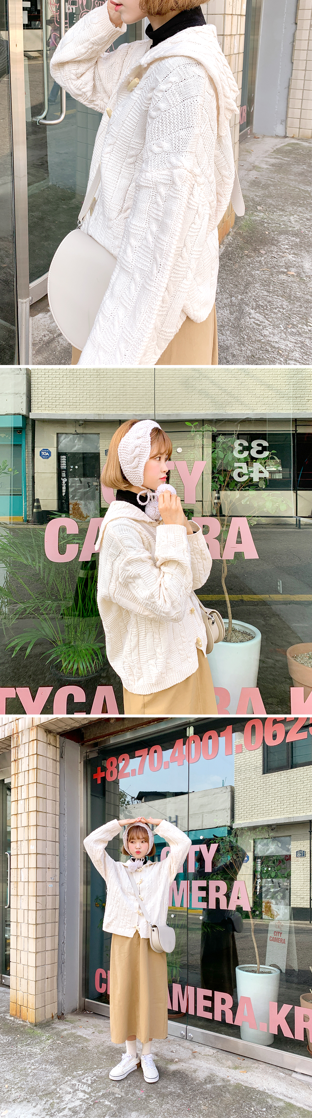 Icecream12 - Cardigan à capuche en tricot torsadé à manches longues