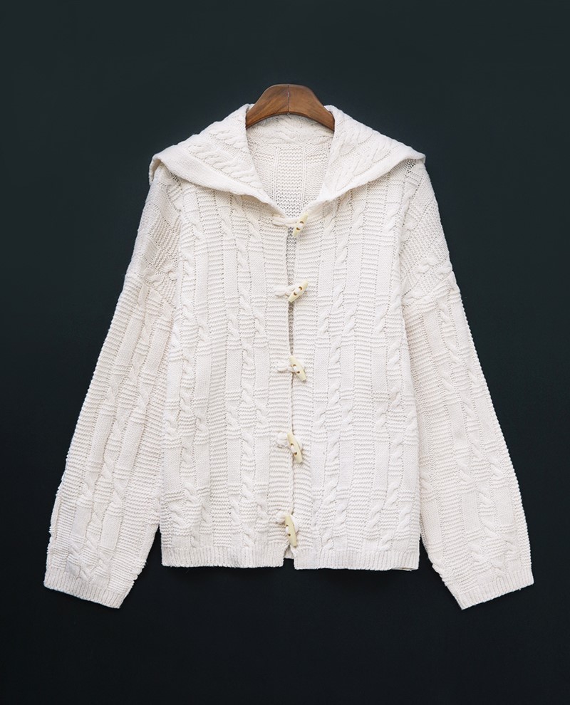 Icecream12 - Cardigan à capuche en tricot torsadé à manches longues