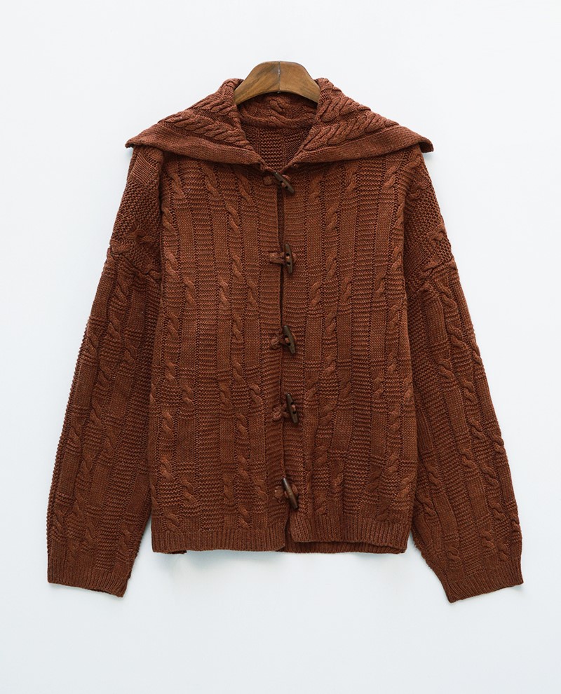 Icecream12 - Cardigan à capuche en tricot torsadé à manches longues
