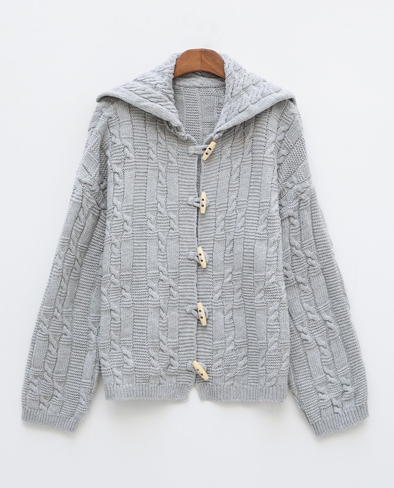 Icecream12 - Cardigan à capuche en tricot torsadé à manches longues