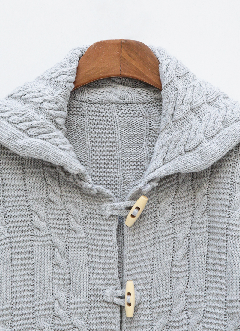 Icecream12 - Cardigan à capuche en tricot torsadé à manches longues