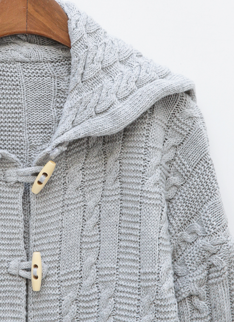 Icecream12 - Cardigan à capuche en tricot torsadé à manches longues