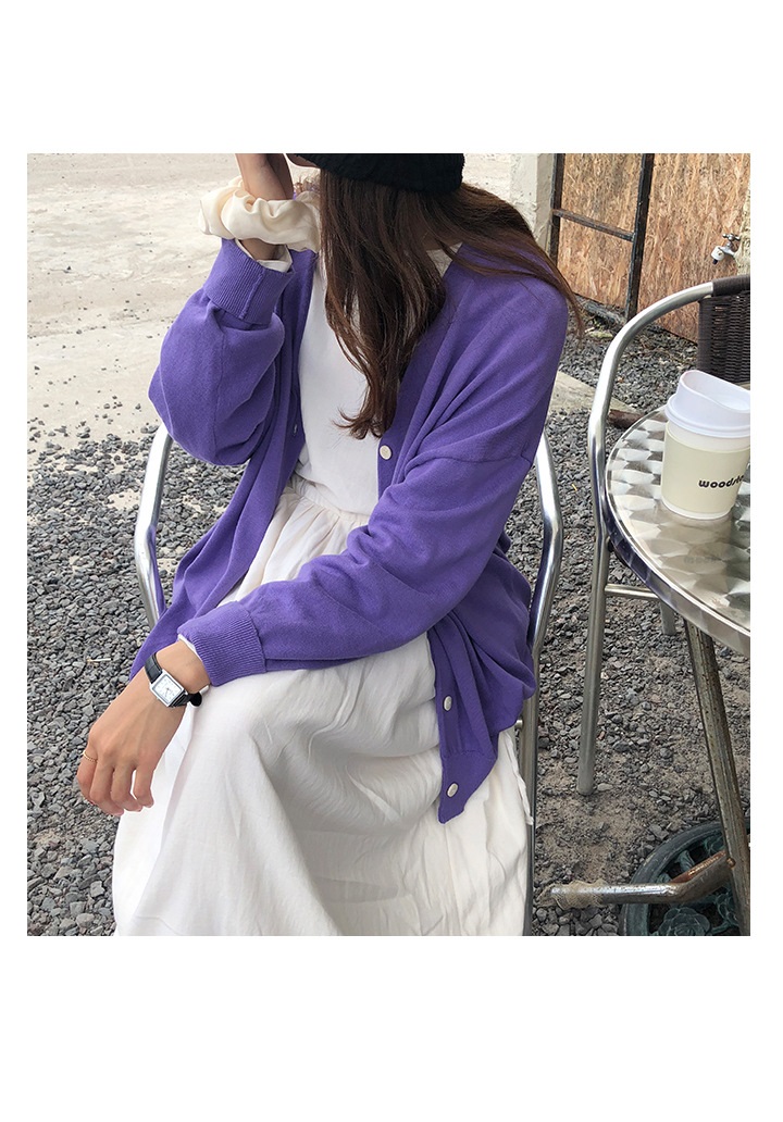 Rosy.B - Plain Oversized Knit Cardigan