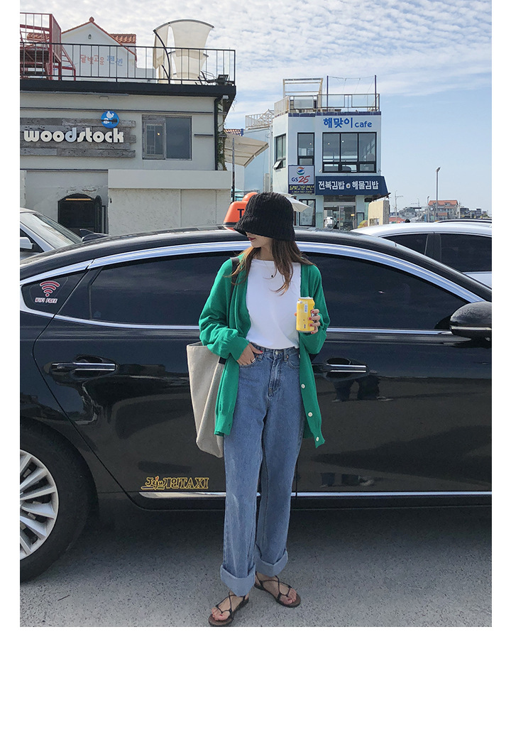 Rosy.B - Plain Oversized Knit Cardigan