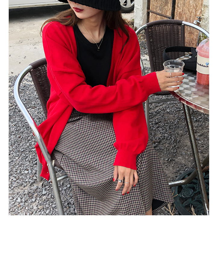 Rosy.B - Plain Oversized Knit Cardigan