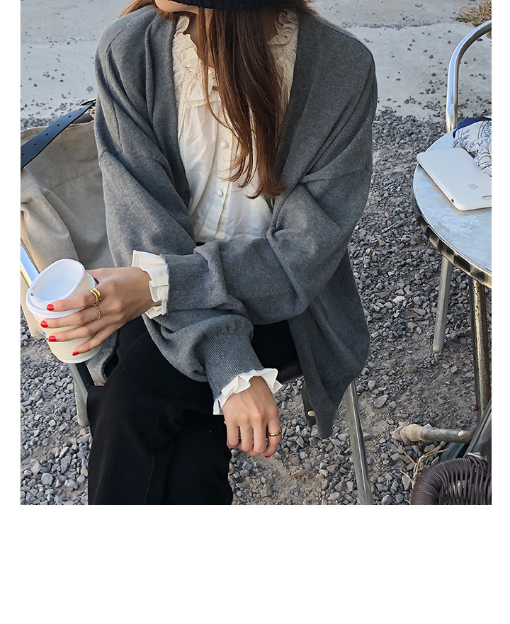 Rosy.B - Plain Oversized Knit Cardigan