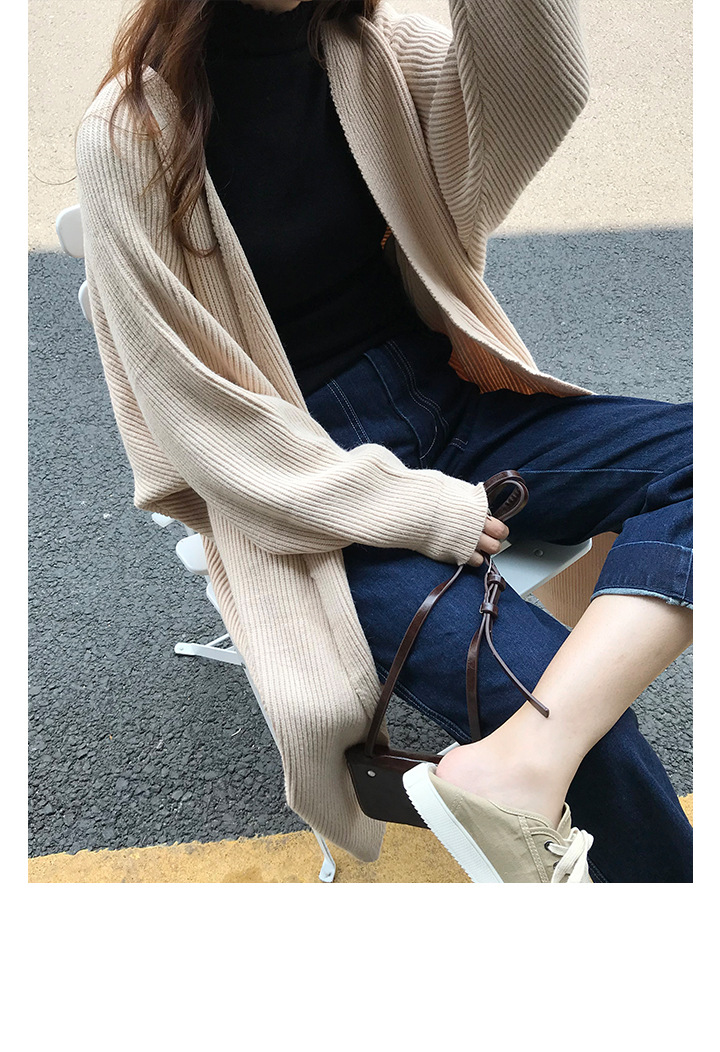 Rosy.B - Long-Sleeve Ribbed Open Cardigan