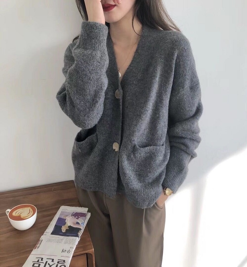 Souland - Cardigan en tricot uni à manches longues