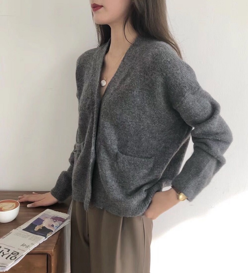 Souland - Cardigan en tricot uni à manches longues