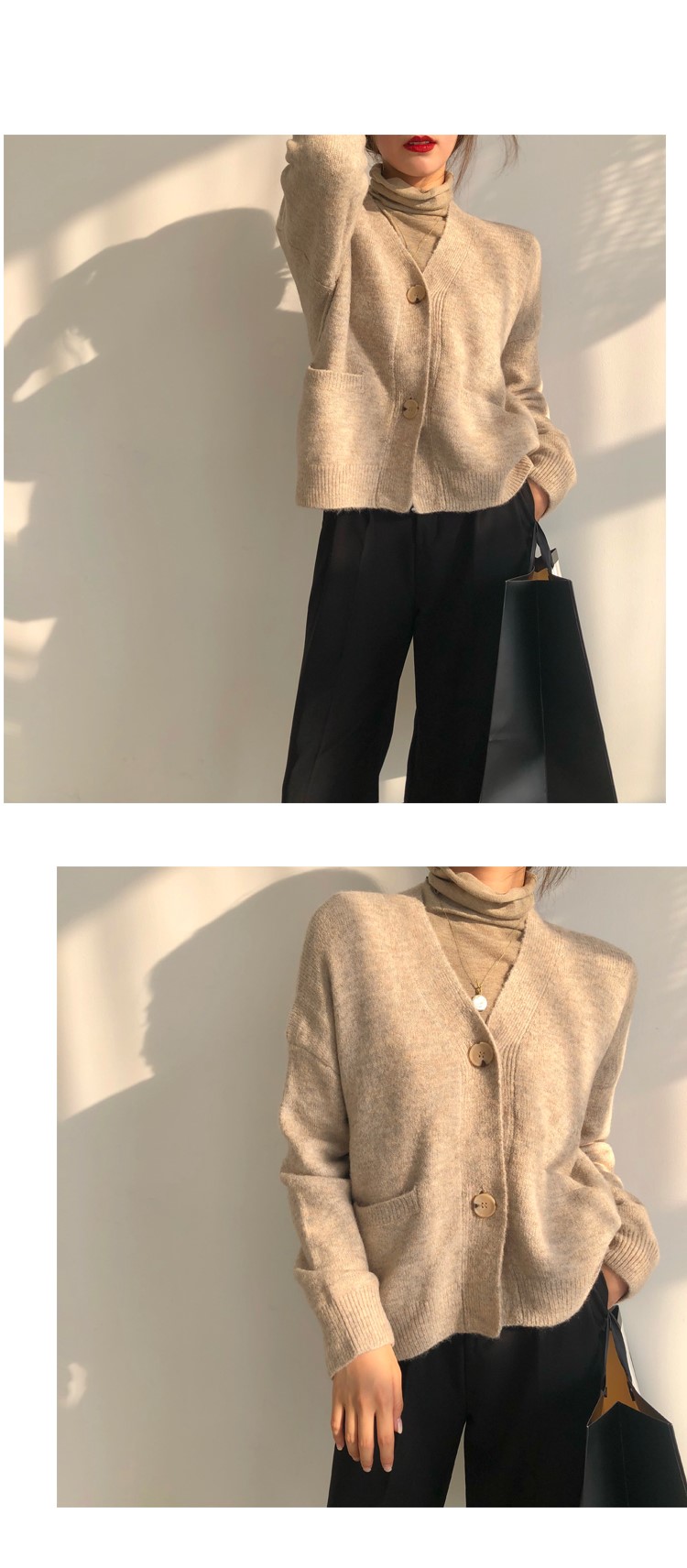 Souland - Cardigan en tricot uni à manches longues