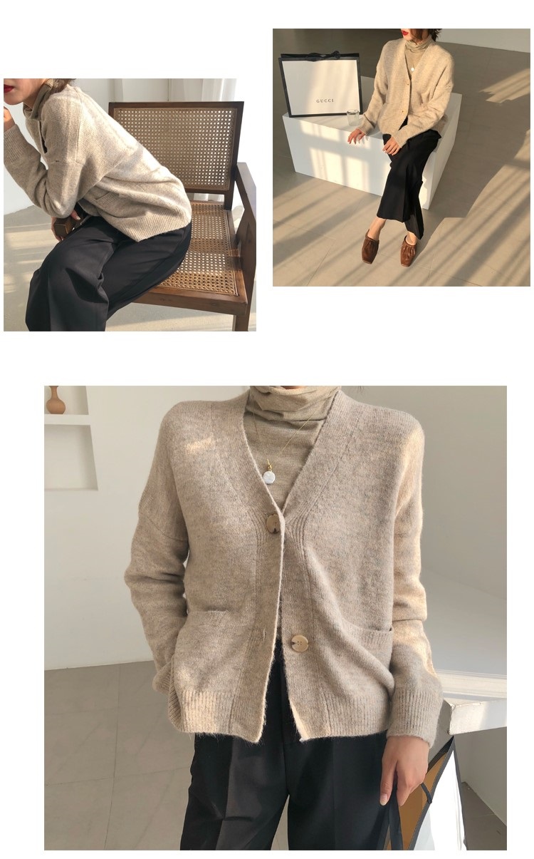 Souland - Cardigan en tricot uni à manches longues