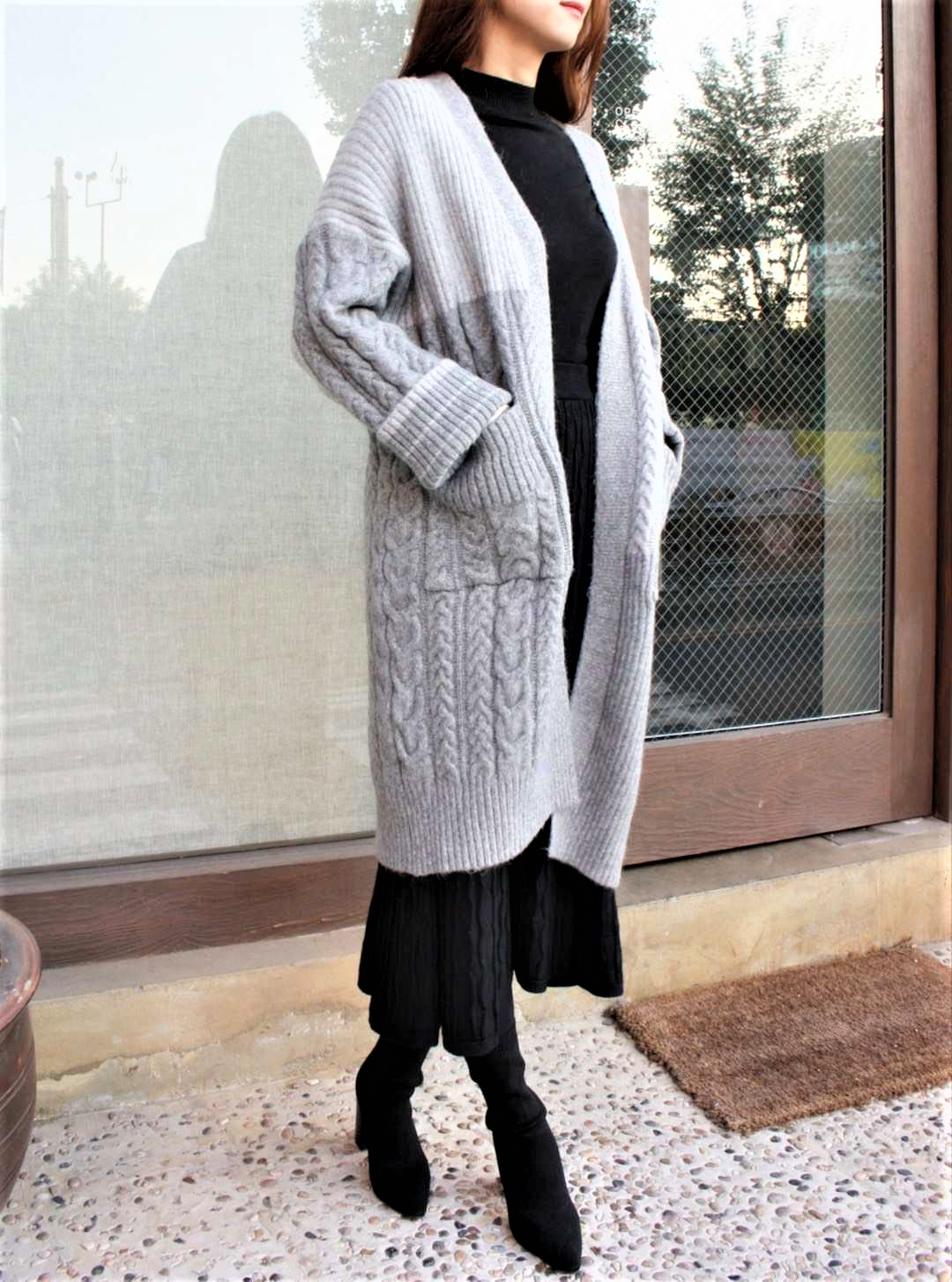 Souland - Cardigan long ouvert en tricot torsadé