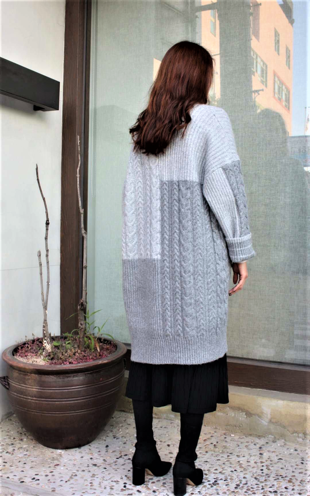 Souland - Cardigan long ouvert en tricot torsadé