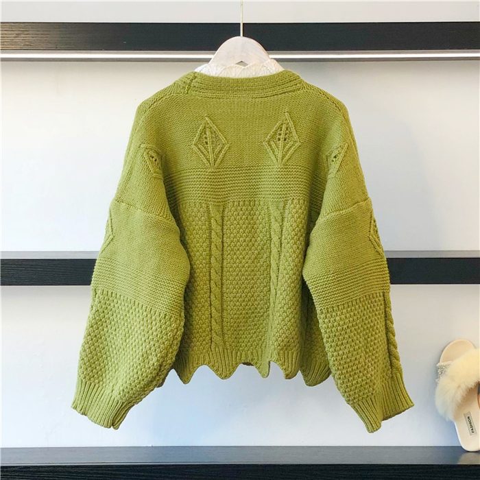 Seoulflash - Cardigan en maille jacquard avec bordure en dentelle perlée