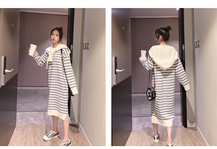 Bbuckkooki - Robe en tricot à col rond à manches longues + écharpe