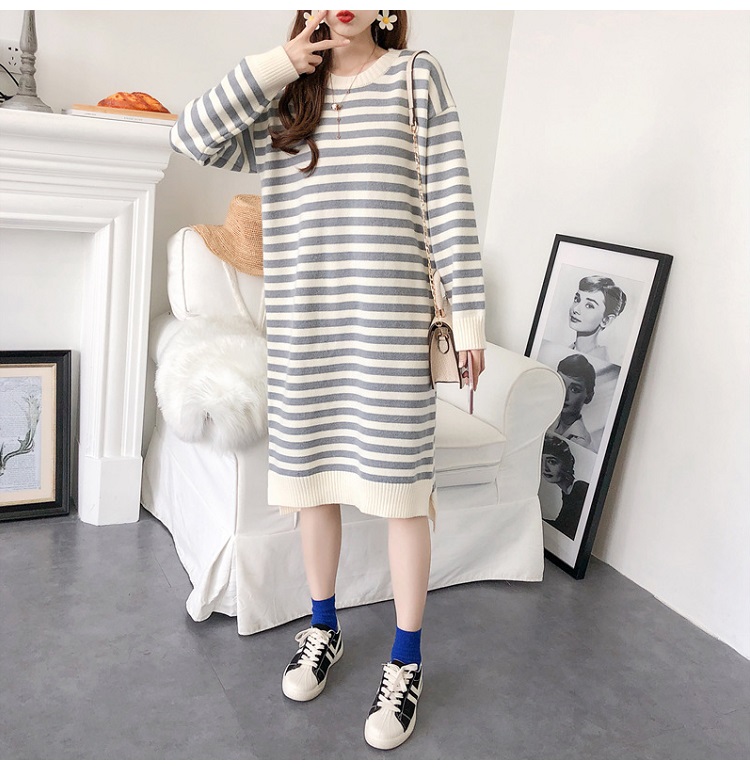 Bbuckkooki - Robe en tricot à col rond à manches longues + écharpe