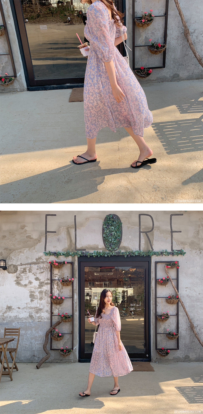 CHERRYKOKO - Smocked Floral Printed Dress